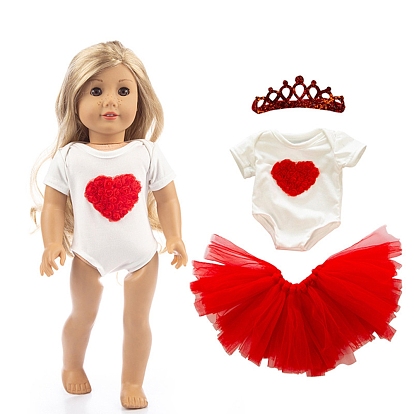 Heart Pattern Summer Cloth Doll Dress & Crown, Doll Clothes Outfits, for 18 inch Girl Doll Dressing Accessories