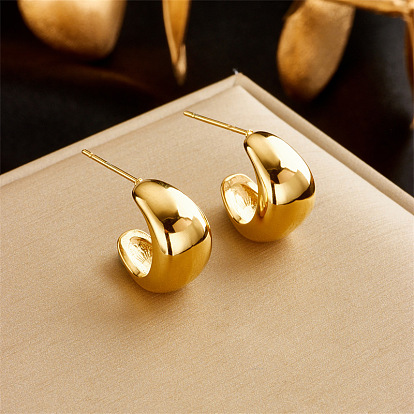 Geometric Hollow Crescent Titanium Steel Earrings, Minimalist Fashion Jewelry Studs
