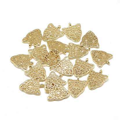 Brass Charms, Leopard Head, Real 18K Gold Plated