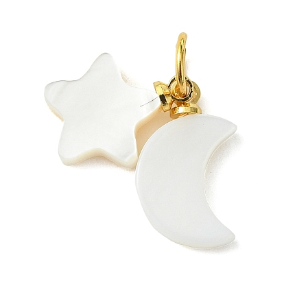 Природные подвески оболочки пресноводных, Подвески в виде луны и звезды с латунными креплениями, белые