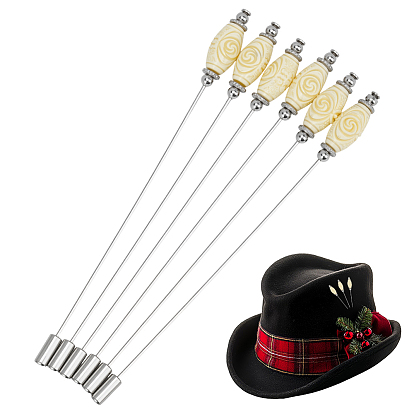 6 шт. бусины-бочонки из смолы с латунными брошами, платина