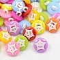 Acrylic Shank Buttons for Clothes Design, Plastic Sewing Buttons, 1-Hole, Dyed, Flat Round with Smile Star, 14x3mm, Hole: 3x2mm
