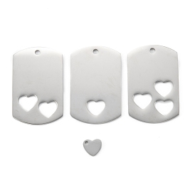 304 Stainless Steel Pendants, Rectangle with Hollow Heart