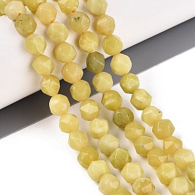 Natural Lemon Jade Beads Strands, Faceted, Star Cut Round Beads