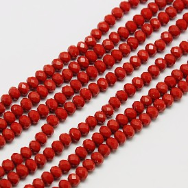 Opaque Solid Color Crystal Glass Rondelle Beads Strands, Faceted, 4x3mm, Hole: 1mm, about 135pcs/strand, 17.9 inch