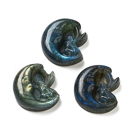 Natural Labradorite Carved Cabochons, Moon with Fairy