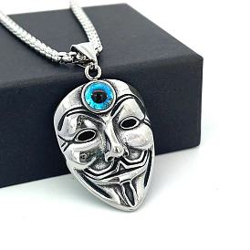 Мужские ожерелья с подвеской в виде маски джокера из нержавеющей стали голубого цвета с изображением сглаза