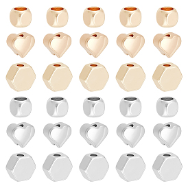 48 шт. 6 стили латунные бусины-проставки, без никеля , шестиугольник, сердце и куб
