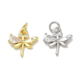 Micropavé de latón con circonitas cúbicas transparentes y dijes de vidrio, encantos libélula, chapado en rack, larga duración plateado, sin plomo y cadmio
