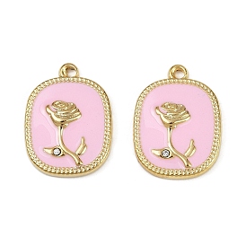 304 нержавеющей стальной эмали подвески, со стразами, ионное покрытие (ip), прямоугольник с цветочными подвесками, реальный 18 k позолоченный