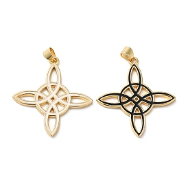 Rack Plating Brass Enamel Pendants, Lead Free & Cadmium Free, Real 18K Gold Plated, Long-Lasting Plated, Witch Knot Charm