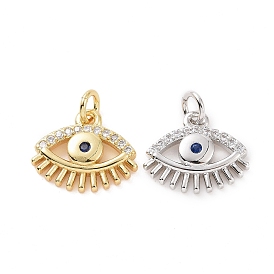 Brass Micro Pave Cubic Zirconia Charms, with Jump Ring, Evil Eye Charm