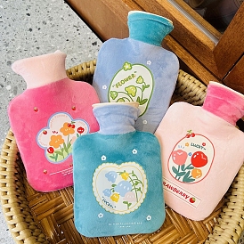 PVC Hot Water Bottle with Soft Fluffy Flower Cover, 500ml Water Bags, for Hand Leg Waist Warm Gift