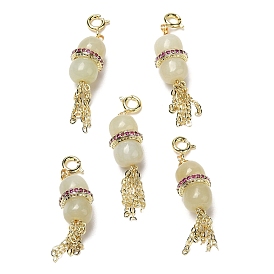 Natural Hetian Jade Gourd Pendant Decorations, with Brass Spring Ring Clasps and Cubic Zirconia Findings
