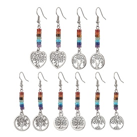 Alloy Dangle Earring, with Natural Mixed Stone, Tree of Life