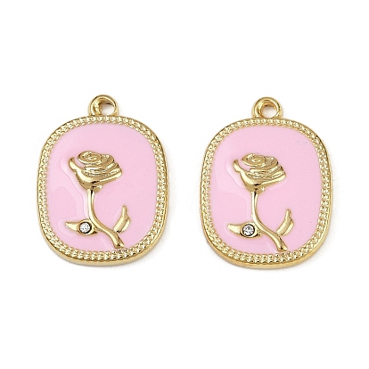 304 нержавеющей стальной эмали подвески, со стразами, ионное покрытие (ip), прямоугольник с цветочными подвесками, реальный 18 k позолоченный