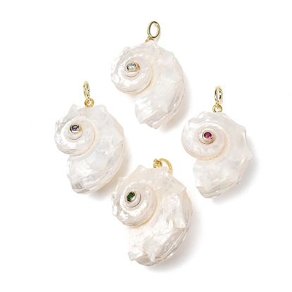 Anhänger aus natürlicher Muschelschale, Muschel Charme, Schmuck mit mikropavé-gefassten Zirkonia aus Messing