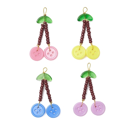 Акриловые пуговицы для шитья подвески, вишня, с прозрачными стеклянными бусинами, окрашенными распылением, стеклянные бусины и непрозрачные цветные бусины