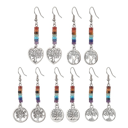 Серьга из сплава, с естественной смешанной камня, древо жизни