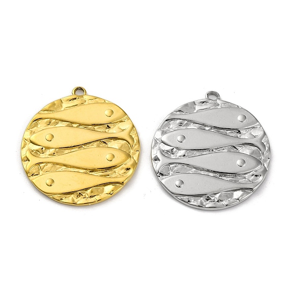 Ионное покрытие (ip) 304 подвески из нержавеющей стали, плоский круг с подвеской в виде рыбы