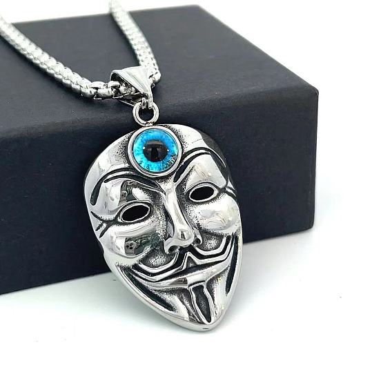 Мужские ожерелья с подвеской в виде маски джокера из нержавеющей стали голубого цвета с изображением сглаза