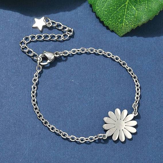 304 браслеты из нержавеющей стали с цепочкой из ромашек, браслеты-цепочки для женщин