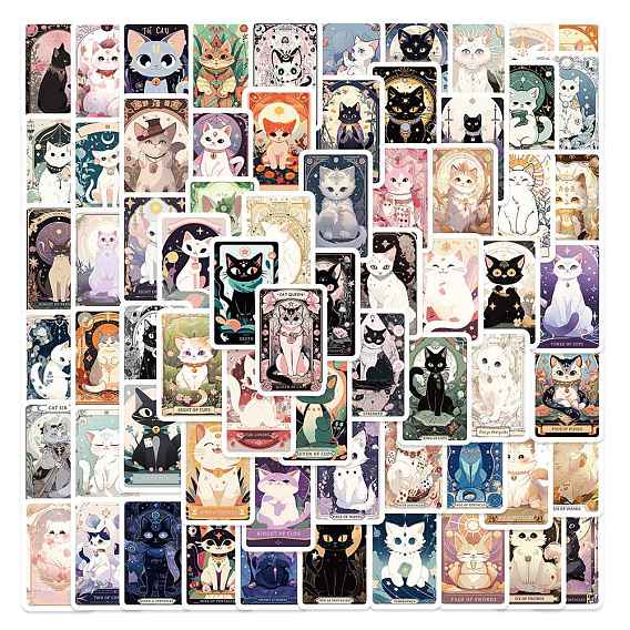 Waterproof PVC Paper Sticker Labels, Self-adhesive Cartoon Cat Decals, for Suitcase, Skateboard, Refrigerator, Helmet, Mobile Phone Shell