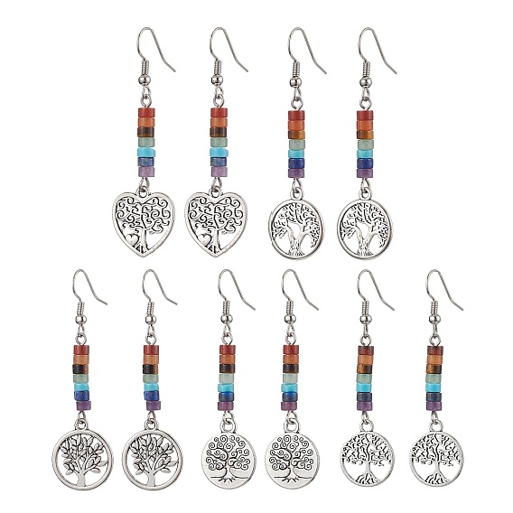 Серьга из сплава, с естественной смешанной камня, древо жизни