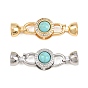 Латунное микропейв, прозрачный кубический цирконий, складные застежки, с синтетическими бирюзовый, плоско-круглые