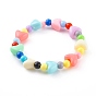 Acrylic Kids Bracelets, Stretch Beaded Bracelets, with Heart Plastic Beads