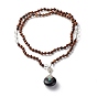 108 Mala Prayer Beads Necklace, Natural Quartz Crystal & Wood Round Beads Necklace, Donut Resin Pendant Necklace for Women