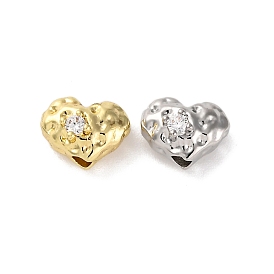 Brass Micro Pave Clear Cubic Zirconia Beads, Heart