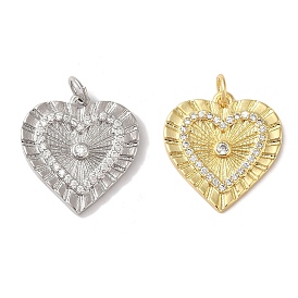 Rack Plating Brass & Cubic Zirconia Pendants, Cadmium Free & Lead Free, Long-Lasting Plated, Heart, with Jump Ring