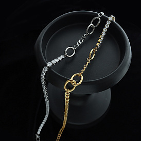 18K Gold Plated Titanium Steel Necklace with Zircon Inlay Design - Elegant and Stylish