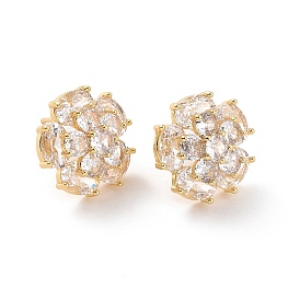 Clear Cubic Zirconia Flower Stud Earrings, Brass Jewelry for Women