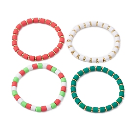 4Pcs Polymer Clay Column Beaded Stretch Bracelets Sets for Women