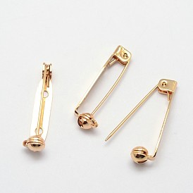 Grade AAA Brass Brooch Findings, Back Bar Pins, with Two Holes, Cadmium Free & Nickel Free & Lead Free, 28x5x6mm, Hole: 1.5mm, Pin: 1mm