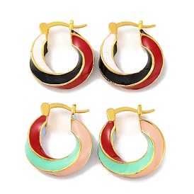 Brass & Enamel Twist Hoop Earrings for Women, Lead Free & Cadmium Free, Real 18K Gold Plated