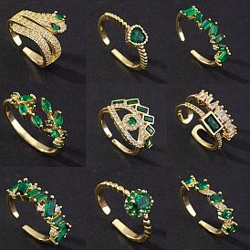 Retro emerald green gem zircon micro-inlaid eye snake-shaped metal ring niche design sense temperament ring female