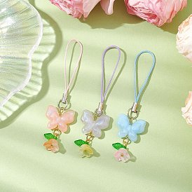 Acrylic Mobile Straps, with Mobile Phone Strap, Flower & Butterfly