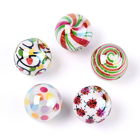 Печатные непрозрачные акриловые бусины, круглые, AB цвет