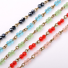 Rondes à la main perles de verre chaînes de colliers bracelets faisant, avec épingle à oeil en fer bronze antique, non soudée, 39.3 pouce