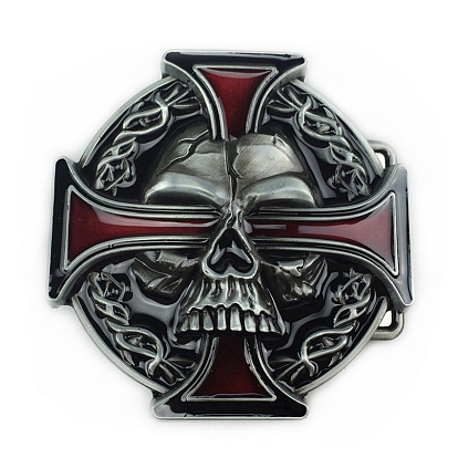 Alloy Enamel Buckles, Belt Fastener, for Men's Belt, Flat Round with Skull & Cross