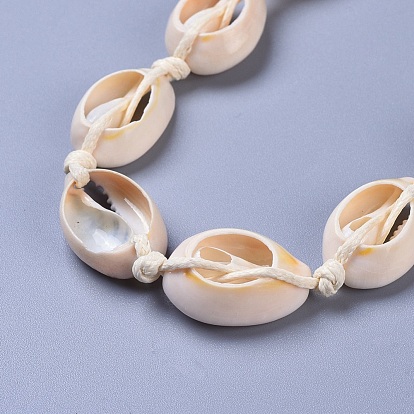 Adjustable Cowrie Shell Beaded Necklace and Bracelets Jewelry Sets, with Eco-Friendly Korean Waxed Polyester Cord