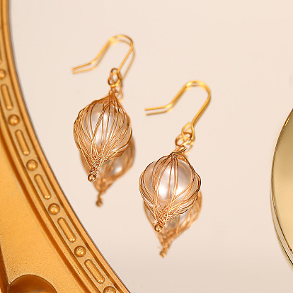 Baroque Pearl Earrings - Handmade Wire-wrapped Jewelry, Elegant and Chic Ear Hooks.