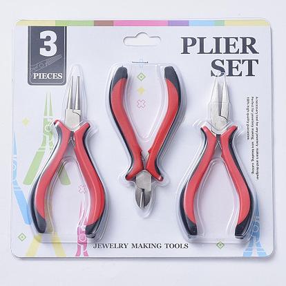 Outils de bricolage, set outils à bijoux, ferronickel rond pince à bec, pince plate et pince coupante latérale, 115~120x65~70 mm, 3 pcs / set