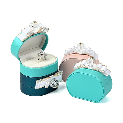 Cajas ovaladas de almacenamiento de regalo para colgante/anillo de joyería de cuero de pu con lazo