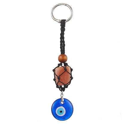 Handmade Evil Eye Lampwork Pendant Decoraton, Iron Rings & Braided Nylon Thread Pouch Hanging Ornaments
