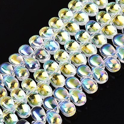 Electroplate Transparent Glass Beads Strands, Teardrop, AB Color Plated, Half Plated