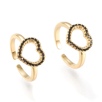 Регулируемые кольца манжеты из латуни с микропаве и кубическим цирконием, открытые кольца, долговечный, сердце, чёрные